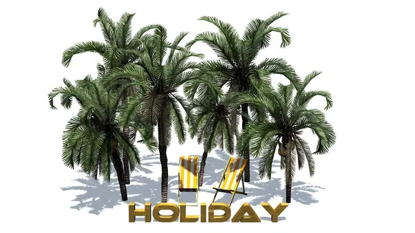 Holiday Lettering Front Palm Trees Separated White Background — Stock Photo, Image