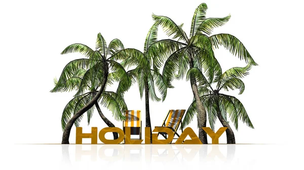Vakantie Belettering Front Palmbomen Gescheiden Witte Achtergrond — Stockfoto