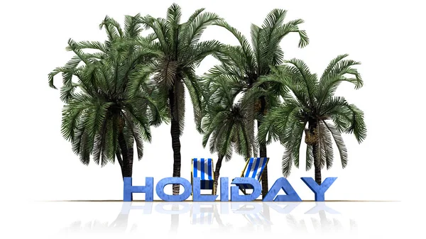 Holiday Lettering Front Palm Trees Separated White Background — Stock Photo, Image