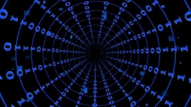 Binary code in blue colour - abstract speed motion in a tunnel design - technology background with digital computer data - rapid movement out or into the core - 3D rendering