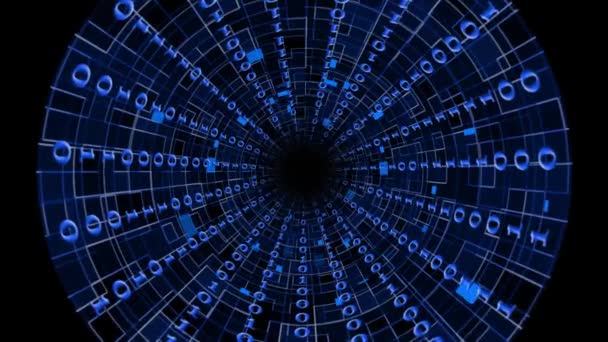 Binární Kód Modré Barvě Abstraktní Rychlost Pohybu Návrhu Tunelu Technologické — Stock video