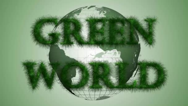 Koncepcja Zielonego Świata Tekst Zielonymi Literami Wykonanymi Trawy Poruszającej Się — Wideo stockowe