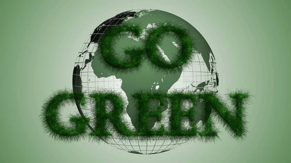 Green Concept Текст Зелеными Буквами Травы Земным Шаром Заднем Плане — стоковое фото