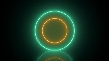 Neon daireler değişen renkler ve yerde yansımalar - kusursuz bir döngü içinde soyut hareket