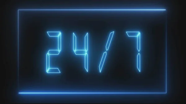 Neon Στοιχεία Μπλε Χρώμα Ώρες Ημέρες Σημάδι Ορθογώνιο Πλαίσιο Μαύρο — Φωτογραφία Αρχείου
