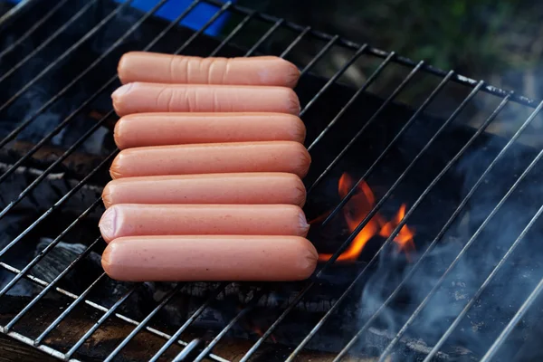 Sausages on the grill fire grate barbecue — Stock Photo, Image