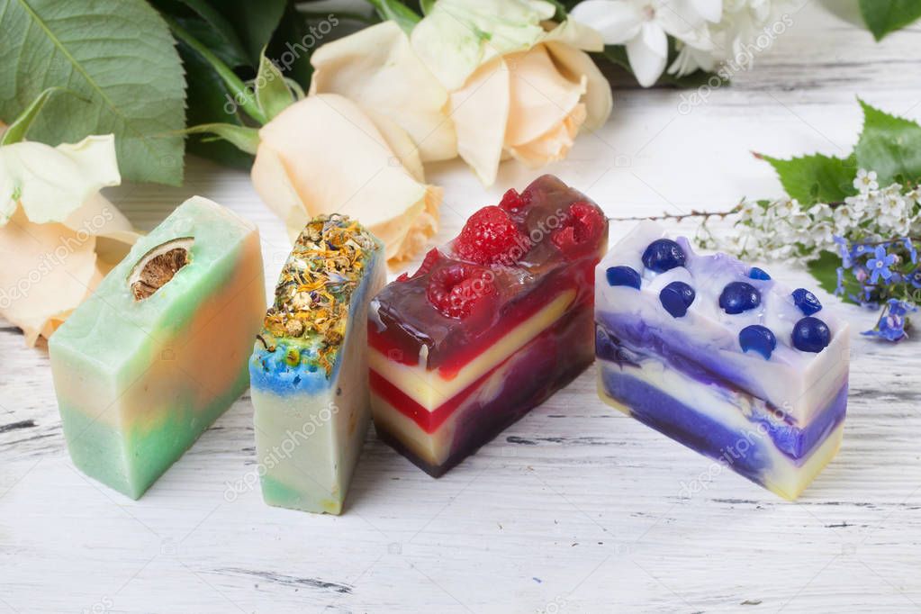 handmade soap with berries and herbs, a gift