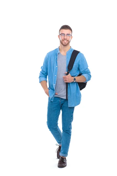Jonge man staande met handtas, — Stockfoto