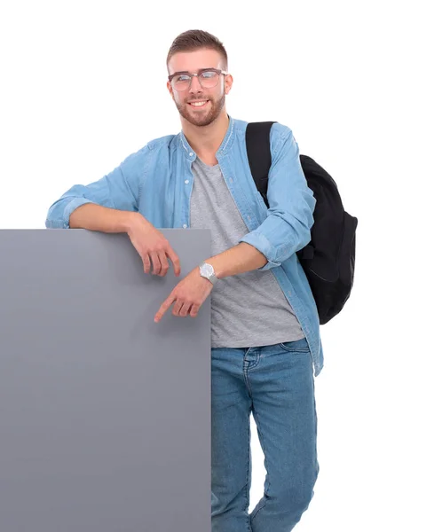 Portrait d'un étudiant souriant tenant un tableau blanc — Photo