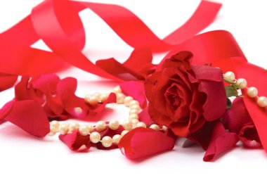 Beyaz arkaplanda kırmızı gül yaprakları izole