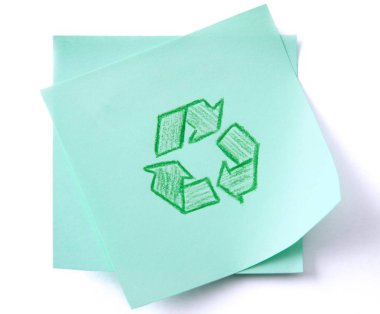 Beyaz arka plan üzerinde izole kağıt yeşil geri dönüşüm işareti