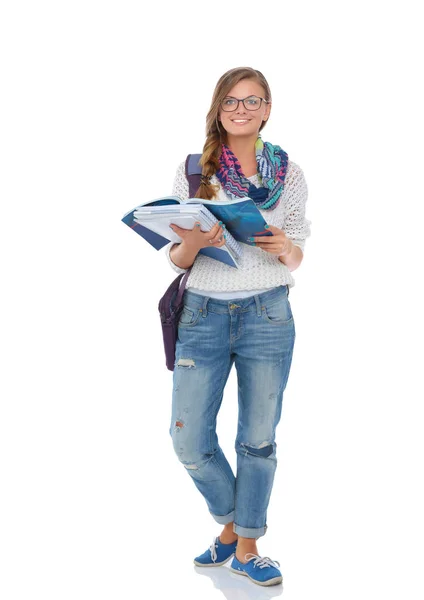 Portret kobiety młody student posiadający zeszyty. — Zdjęcie stockowe