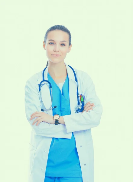 Krásné kavkazské zdravotní sestra izolované na bílém pozadí — Stock fotografie