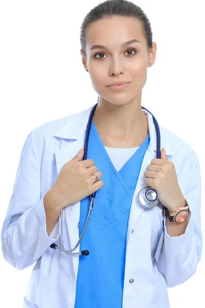 Krásné kavkazské zdravotní sestra izolované na bílém pozadí — Stock fotografie