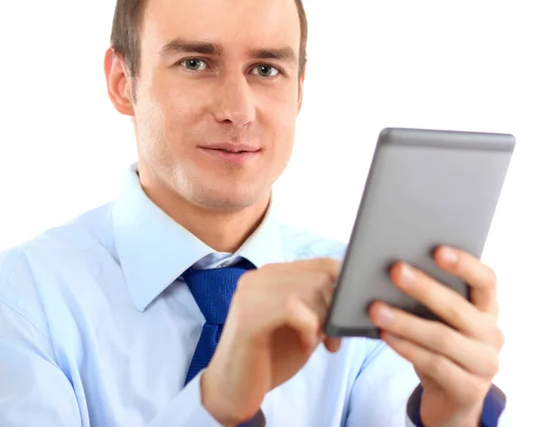 Businessman using computer plane-table — Stock Photo, Image