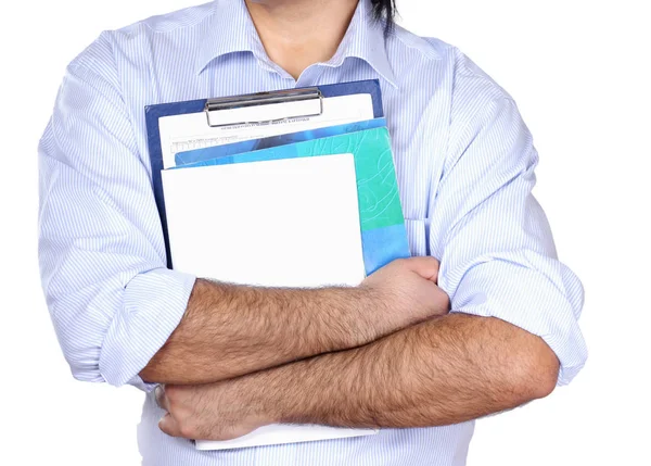 Jonge man met boeken, geïsoleerd op witte achtergrond — Stockfoto