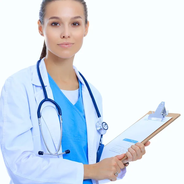 Médico feminino com área de transferência — Fotografia de Stock