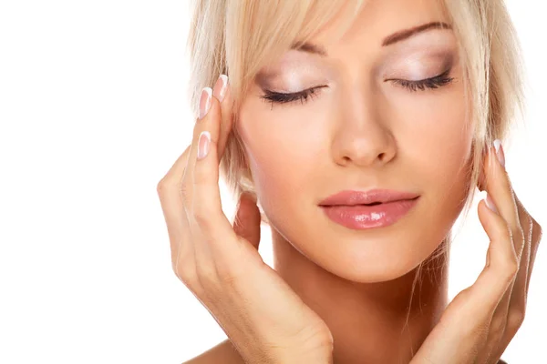 Close up portrait of beautiful young woman face — Stock Photo, Image