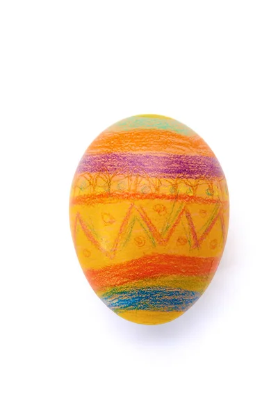 Painted eggs and pencil on white background — Stock Photo, Image