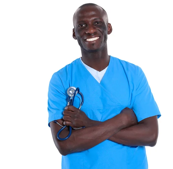 Portret van een arts man geïsoleerd op witte achtergrond — Stockfoto