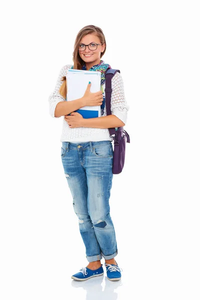 Retrato de una joven estudiante con libros de ejercicios . —  Fotos de Stock