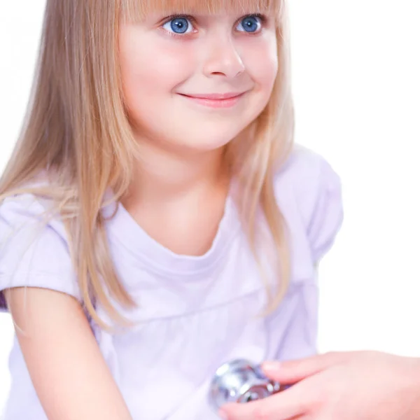 Female doctor examining child with stethoscope at surgery — Stock Photo, Image