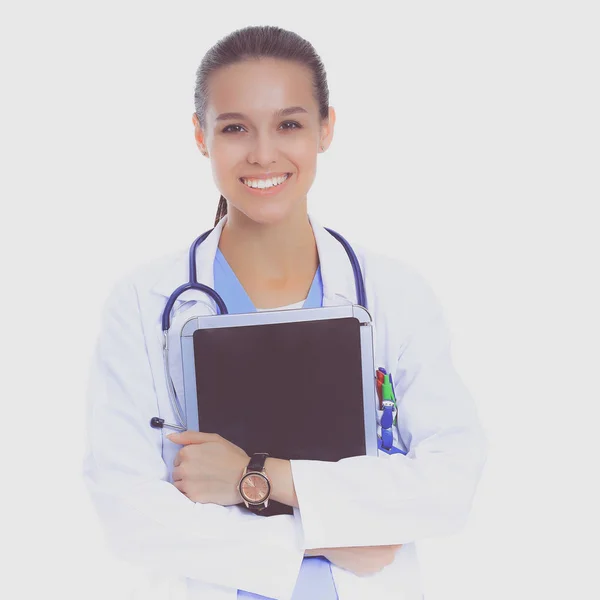 Bella giovane donna con tablet computer — Foto Stock