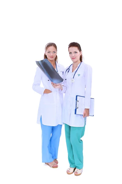 Two young woman doctor , standing in hospital — Stock Photo, Image