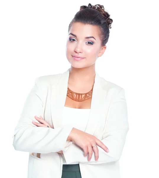 Portrait of business woman standing with crossed arms in office — Stock Photo, Image