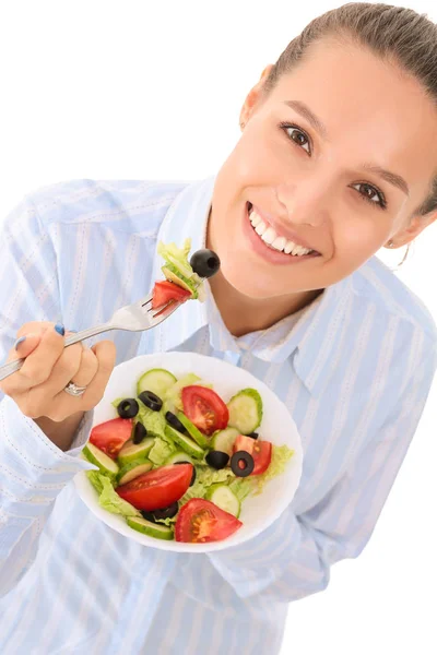 Una chica hermosa comiendo comida saludable. Hermosa chica — Foto de Stock