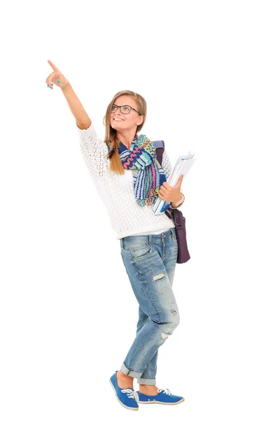 Portrait of young student woman holding exercise books. Student. University — Stock Photo, Image