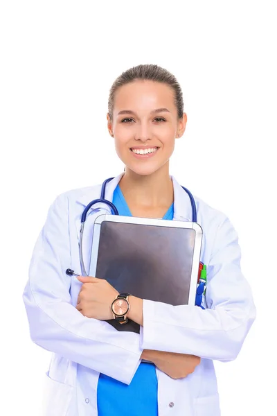 Belle jeune femme avec tablette informatique. Femmes médecins — Photo