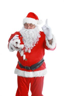 gerçek Noel Baba büyük çanta dolusu hediye izole beyaz zemin üzerine, taşıma