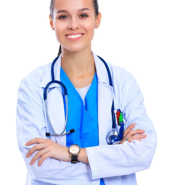 Beautiful caucasian nurse isolated on white background — Stock Photo, Image