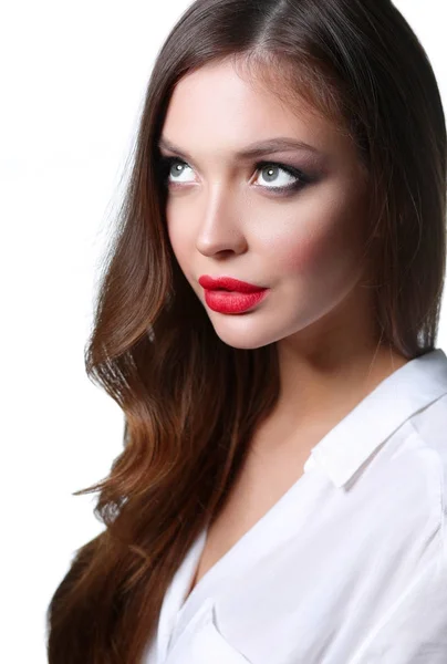 Retrato de una hermosa joven. Aislado sobre fondo blanco. Hermosa mujer — Foto de Stock