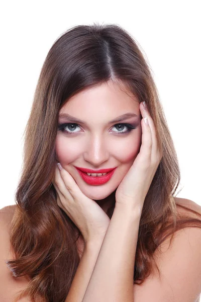 Retrato de bela jovem. Isolado em fundo branco. Mulher bonita — Fotografia de Stock