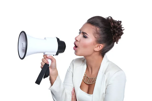 Jonge vrouw staand, geïsoleerd op witte achtergrond. Zakelijke vrouw — Stockfoto