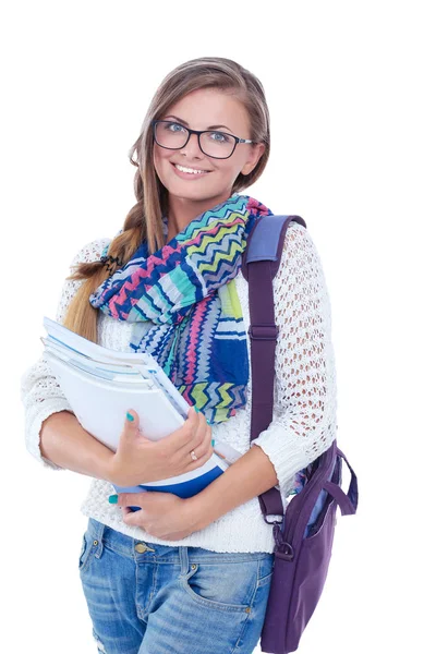 Portret van de jonge student vrouw met oefening boeken. Student. Universiteit — Stockfoto