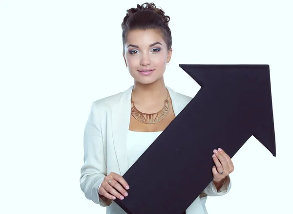 Jeune femme debout, isolée sur fond blanc. Femme d'affaires — Photo