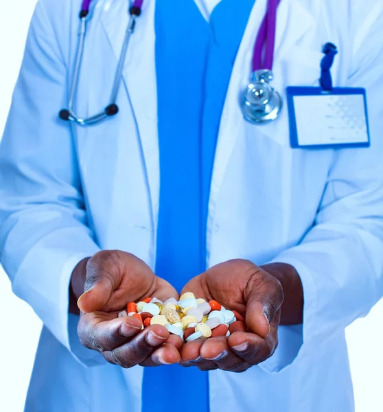 Pill in a hand isolated on white background — Stock Photo, Image