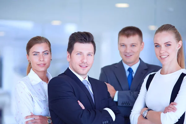 Happy business team showing thumbs up in office. Happy business team — Stock Photo, Image