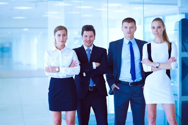 Happy business team showing thumbs up in office. Happy business team — Stock Photo, Image