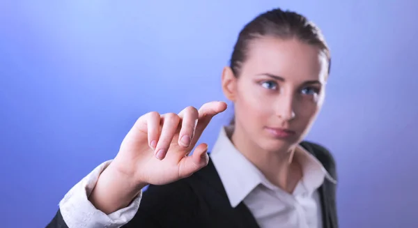 Business kvinna pekande finger. Isolerad på gay bakgrund — Stockfoto