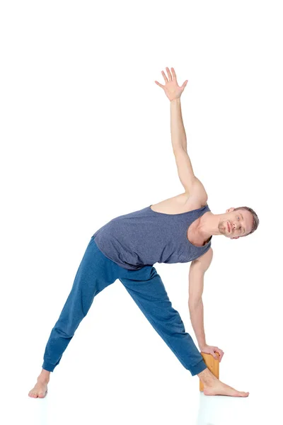 Adult man doing exercise on white background — Stock Photo, Image