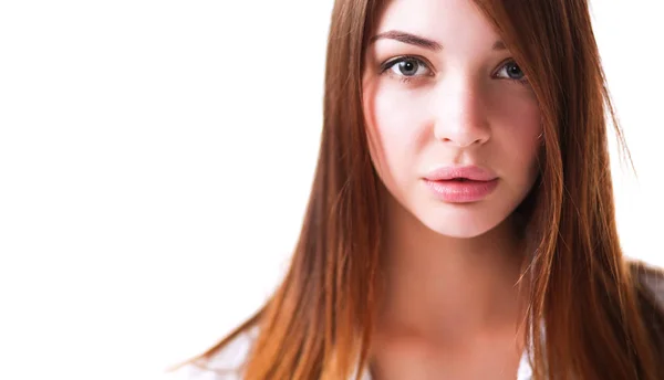 Portrait of beautiful woman on bed at bedroom — Stock Photo, Image