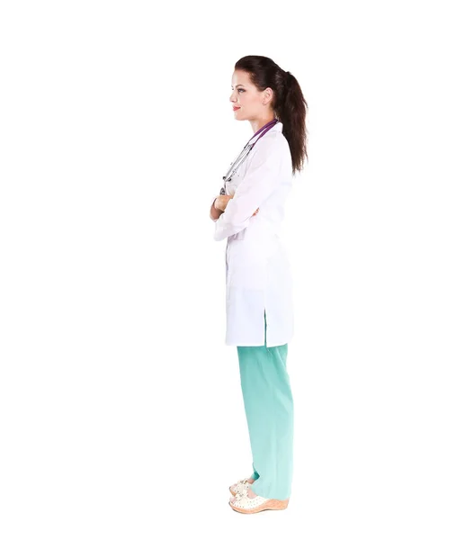 Smiling female doctor with a folder in uniform standing at hospital. Smiling female doctor — Stock Photo, Image