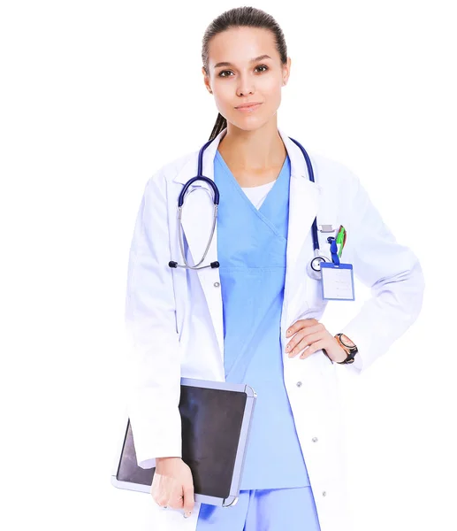 Beautiful young female with tablet computer. Woman doctors — Stock Photo, Image
