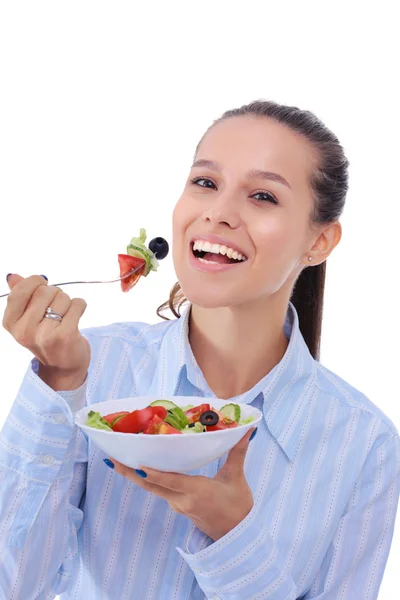 Una chica hermosa comiendo comida saludable. Hermosa chica —  Fotos de Stock