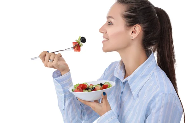 Una bella ragazza che mangia cibo sano. Bella ragazza — Foto Stock