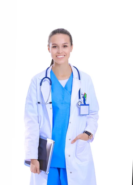 Beautiful young female with tablet computer. Woman doctors — Stock Photo, Image